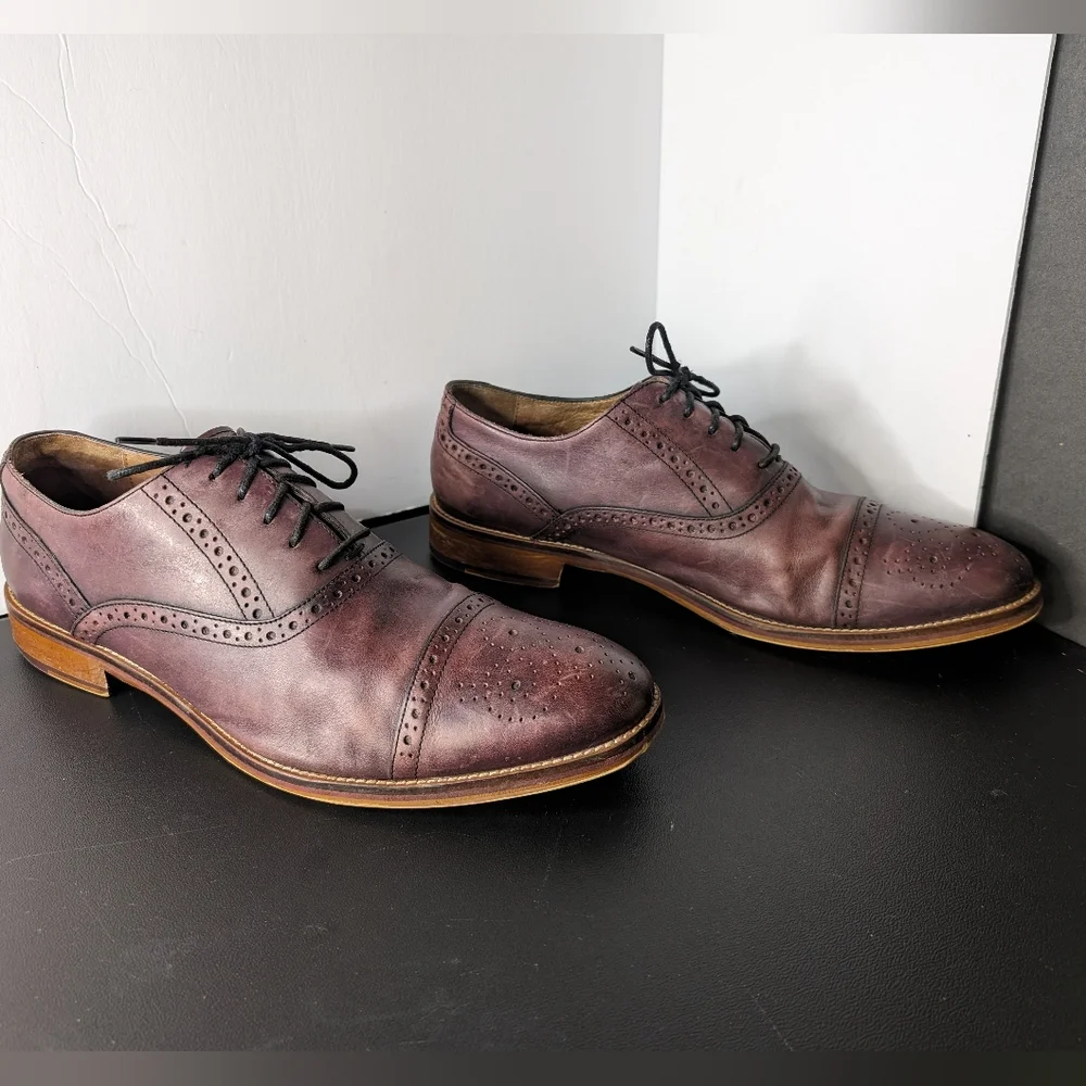 Johnston & Murphy Conard 12 burgundy leather classic saddle Oxford dress shoes‎